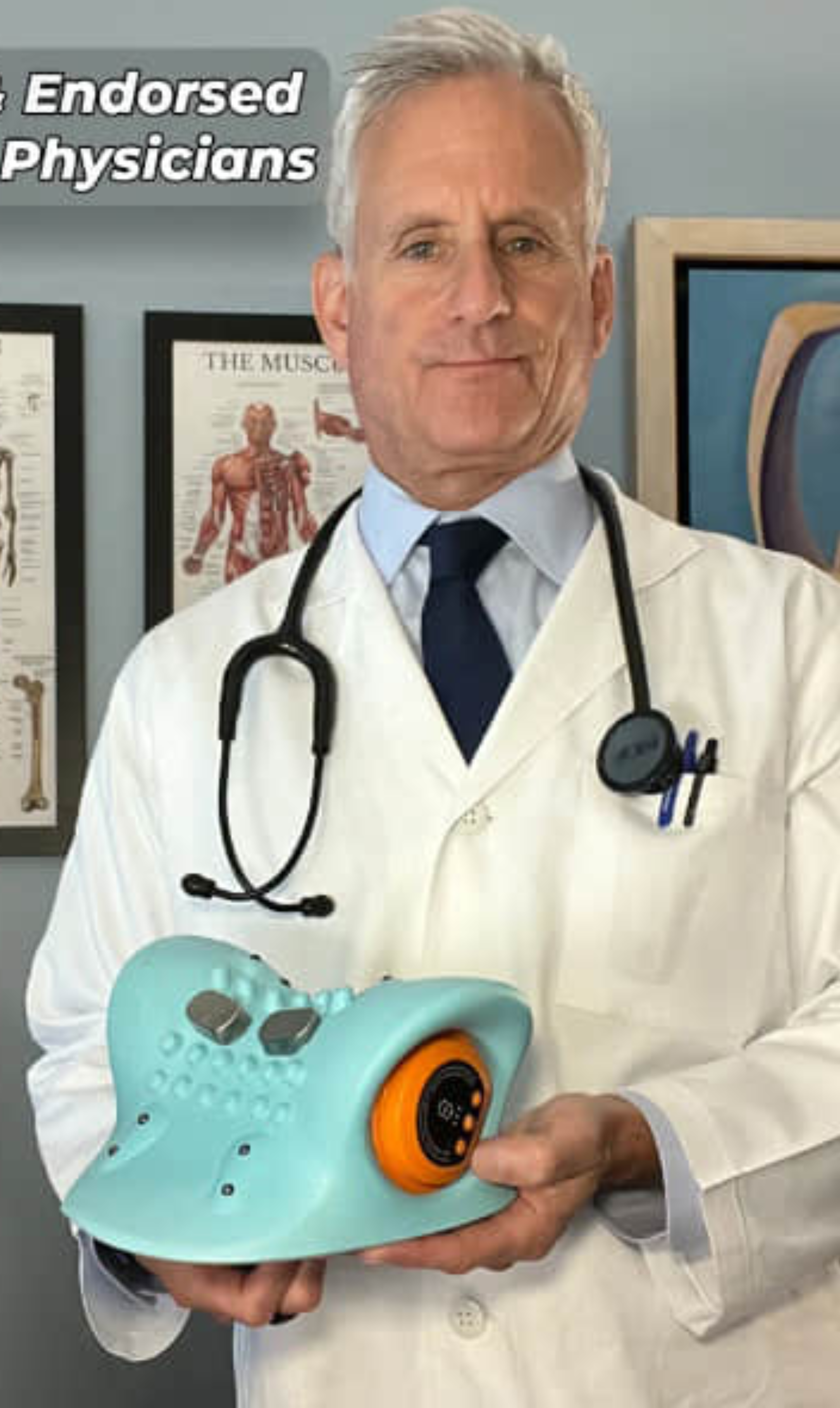 person holding Relaxnecker PostureLift Massager for neck pain relief